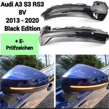 Lade das Bild in den Galerie-Viewer, *Bundle* Dynamische LED-Spiegelblinker &amp; Spiegelkappen (Schwarz-Hochglanz) für Audi A3 / S3 8V
